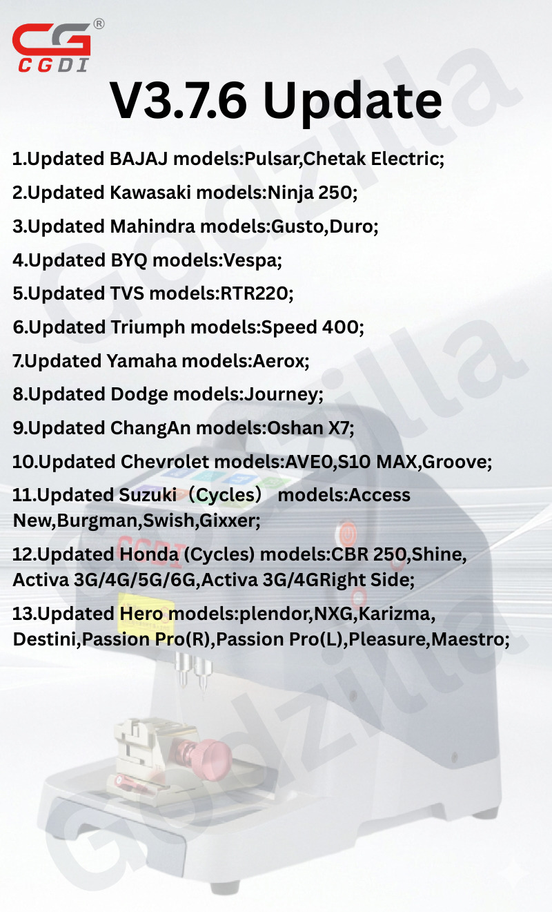 CG007 Godzilla Key CNC Machine V3.7.6 Update