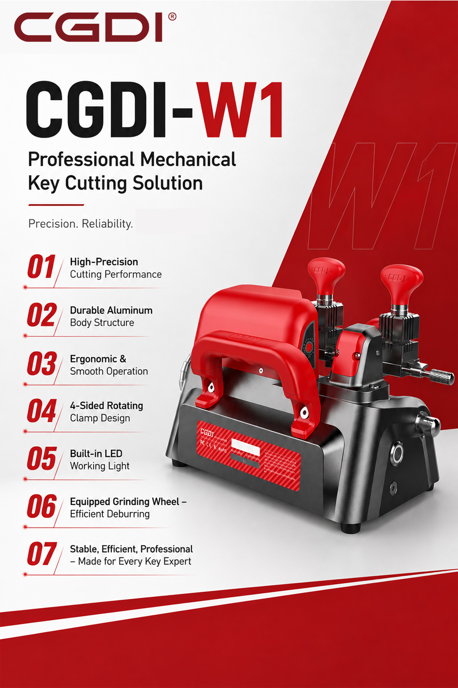 CGDI W1 Compact Manual Key Cutting Machine Red Color